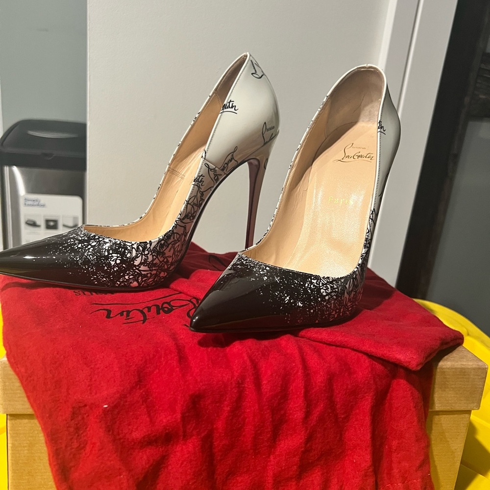 Christian Louboutin Black and White Heels with Glittering Detail